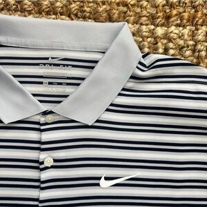 Nike Men's Striped Polo Shirt - Black and White 2XL